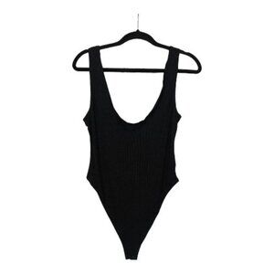 NWT A Pea in the Pod x Grey Slate Ribbed Maternity Bodysuit Black Womens Size L